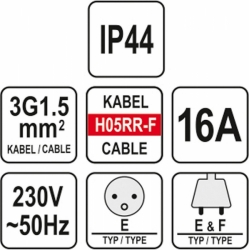 Prodlužovák elektrický-s gumovou izolací  16A,IP44  10 m