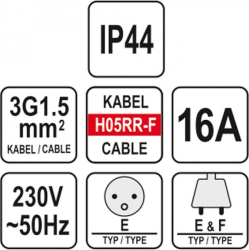 Prodlužovák elektrický-s gumovou izolací  16A,IP44  20 m