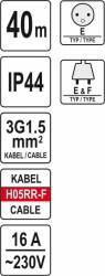 Prodlužovák bubnový 4zásuvky IP44 16A  40 m